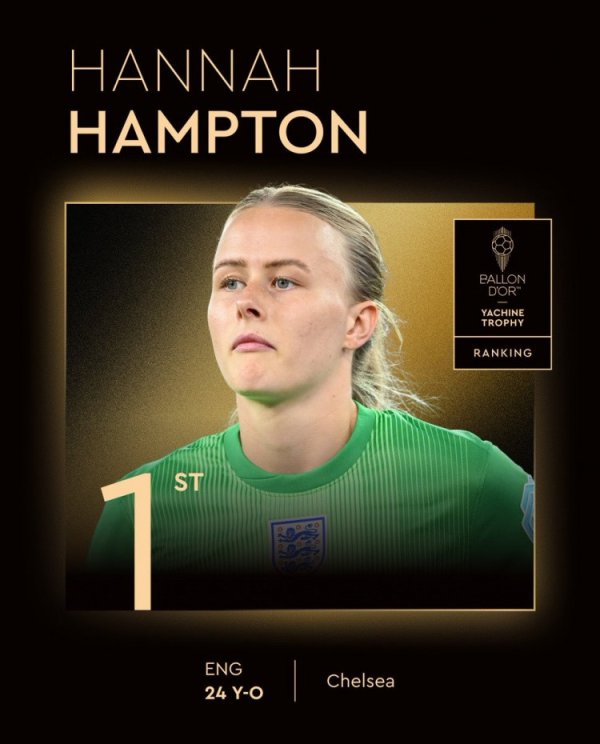 荣获女足雅辛奖! 切尔西女足门将汉普顿: 爷爷我念念你, 我作念到了