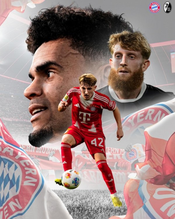 剑指三分！拜仁发布对阵弗赖堡海报：迪亚斯、卡尔、贝斯卓著镜